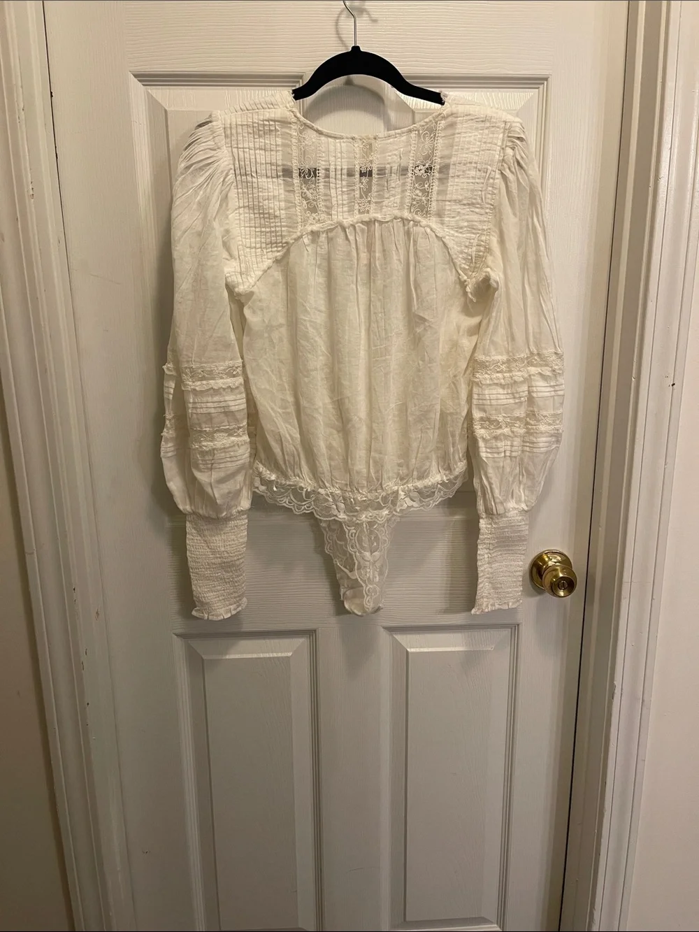 Free People Cream Lace-Trim Wrap Bodysuit Top